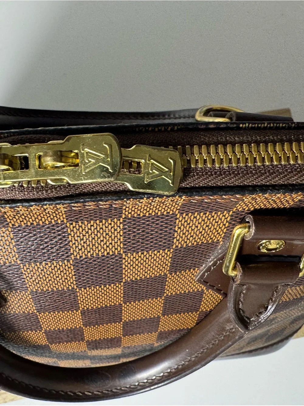 Classic Brown Checkered Leather Top-Handle Men’s Bag